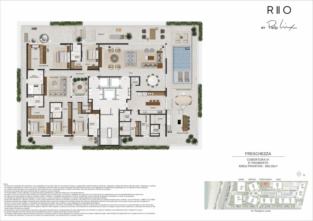 Planta — FRESCHEZZA — Cobertura, Cobertura 01 · 6º Pavimento, área privativa 660,38 m²